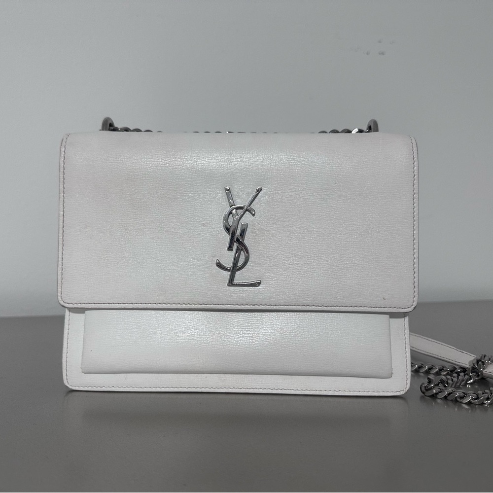 Yves Saint Laurent White Crossbody Bag with Silver Logo